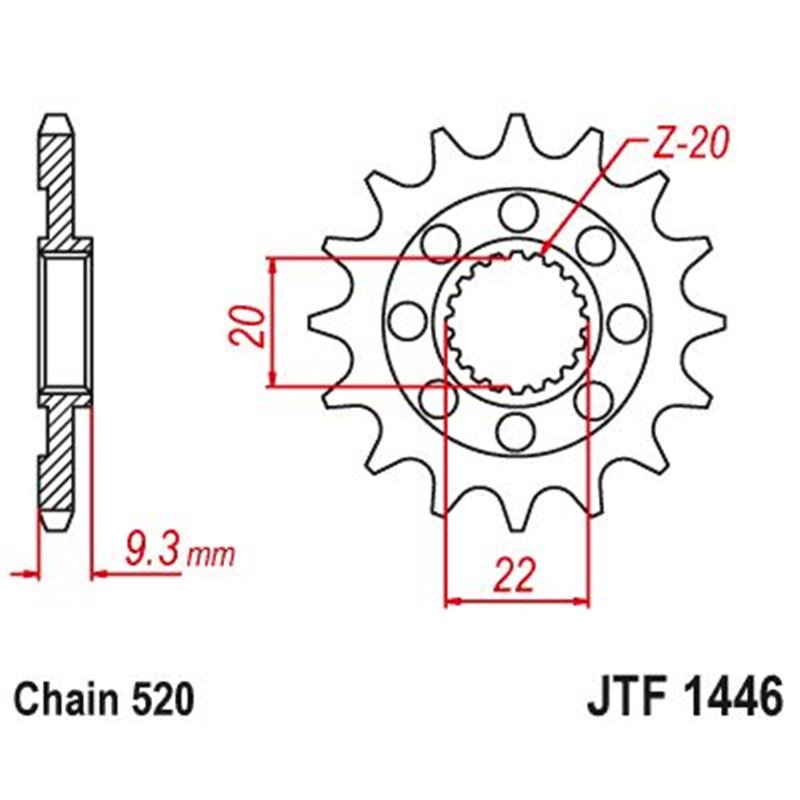 Pignon TT Kawasaki - 520 - 12 Dents - Similaire JTF1446 - Made in Germany