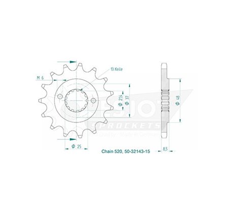 Pignon Polaris - 520 - 15 Dents - Made in Germany