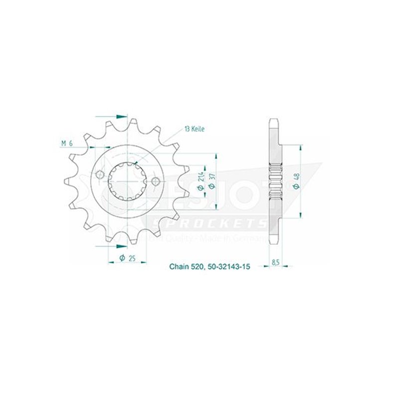 Pignon Polaris - 520 - 15 Dents - Made in Germany