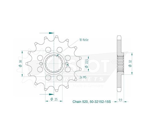 Pignon TT Lightweight - 520 - 13 Dents - Made in Germany