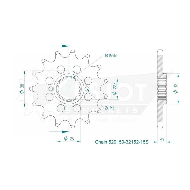 Pignon TT Lightweight - 520 - 13 Dents - Made in Germany