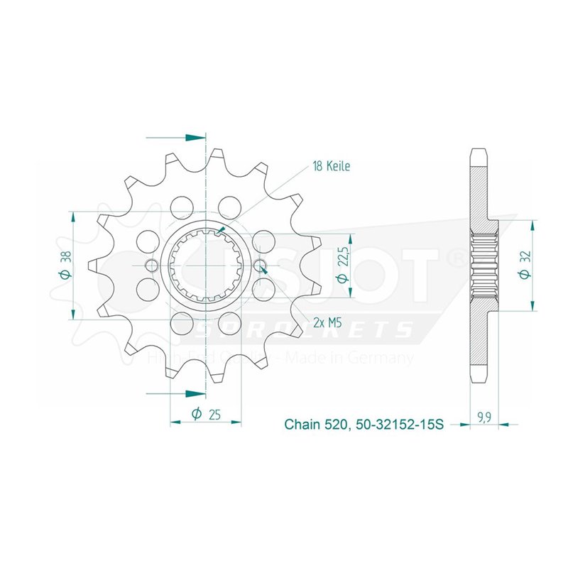 Pignon Lightweight Husqvarna - 520 - 15 Dents - Made in Germany