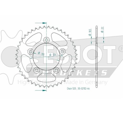 Couronne Acier - 520 - 44 Dents - Made in Germany