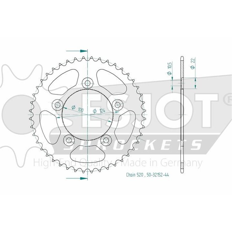 Couronne Acier - 520 - 44 Dents - Made in Germany