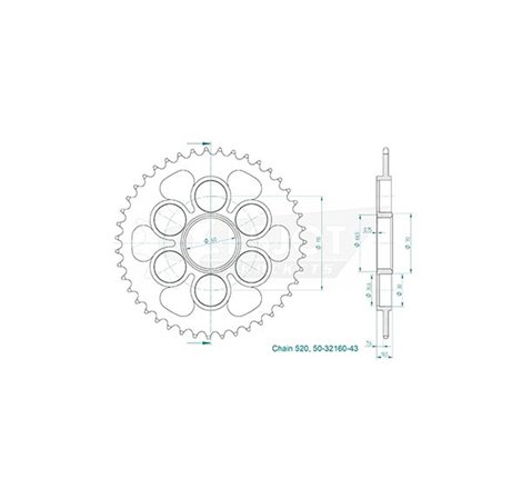 Couronne Acier Ducati - 520 - 43 Dents - Made in Germany