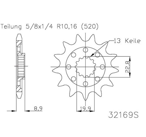 Pignon TT Lightweight - 520 - 13 Dents - Made in Germany