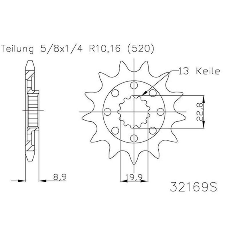 Pignon TT Lightweight - 520 - 13 Dents - Made in Germany