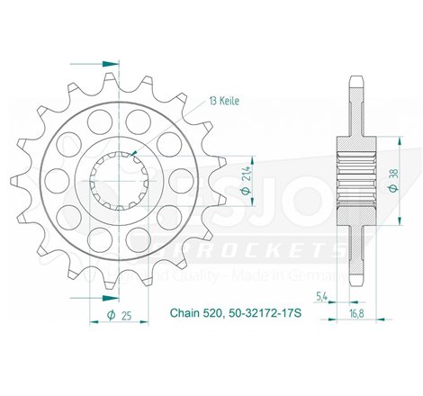 Pignon Lightweight Honda - 520 - 17 Dents - Made in Germany