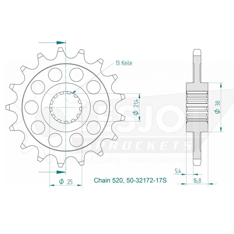 Pignon Lightweight Honda - 520 - 17 Dents - Made in Germany