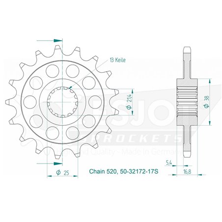 Pignon Lightweight Honda - 520 - 17 Dents - Made in Germany