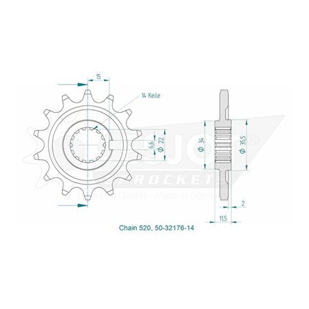 Pignon TT Sherco - 520 - 14 Dents - Made in Germany