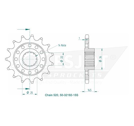 Esjot - Pignon - 520 - 15 dents  - Made in Germany