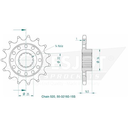 Esjot - Pignon - 520 - 15 dents  - Made in Germany