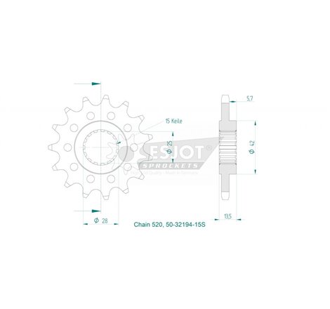 Esjot - Pignon lightweight  - 520 - 15 dents 
