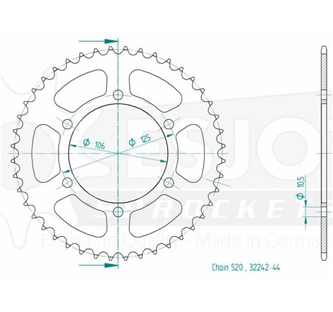 Couronne Acier - 520 - 44 Dents - Made in Germany