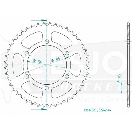 Couronne Acier - 520 - 44 Dents - Made in Germany