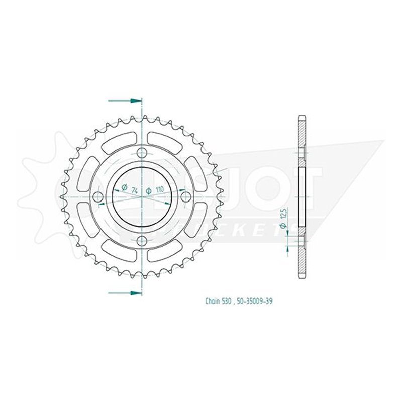 Couronne Acier Yamaha - 530 - 39 Dents - Similaire JTR854 - Made in Germany