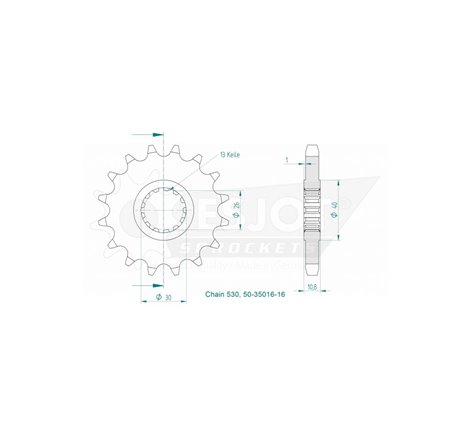 Pignon Yamaha - 530 - 16 Dents - Similaire JTF579 - Made in Germany