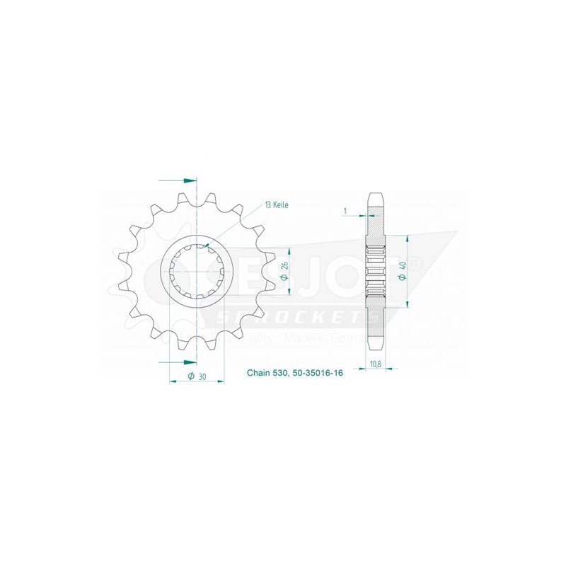 Pignon Yamaha - 530 - 16 Dents - Similaire JTF579 - Made in Germany