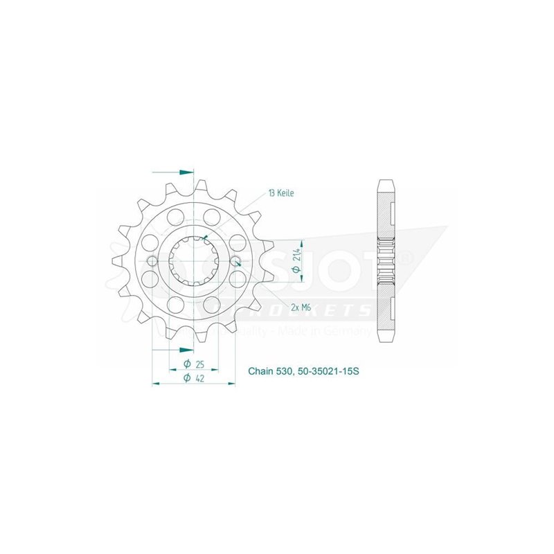 Pignon Lightweight Yamaha - 530 - 16 Dents - Similaire JTF513 - Made in Germany