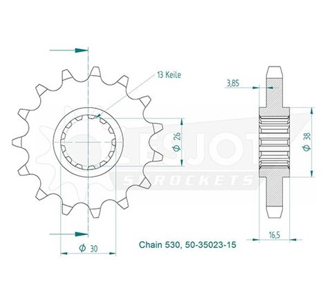 Pignon Honda - 530 - 15 Dents - Similaire JTF333 - Made in Germany