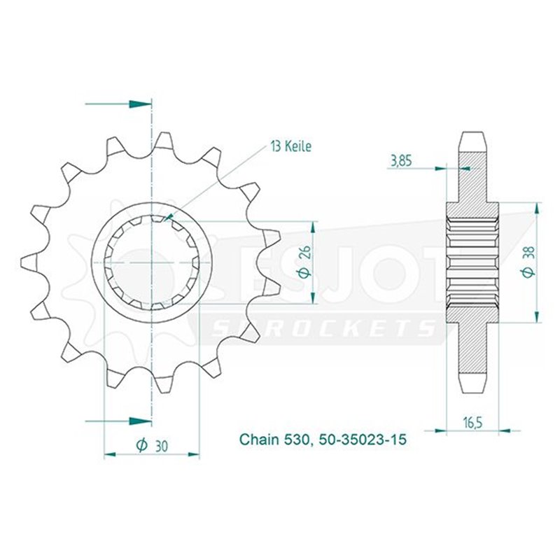 Pignon Honda - 530 - 15 Dents - Similaire JTF333 - Made in Germany