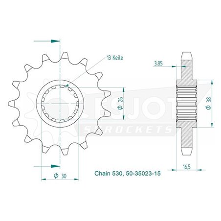 Pignon Honda - 530 - 15 Dents - Similaire JTF333 - Made in Germany