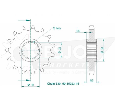 Pignon Lightweight Honda - 530 - 16 Dents - Similaire JTF333 - Made in Germany