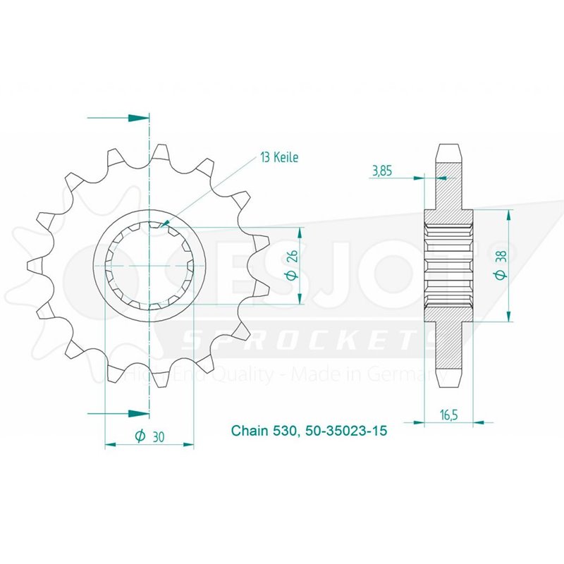 Pignon Lightweight Honda - 530 - 16 Dents - Similaire JTF333 - Made in Germany