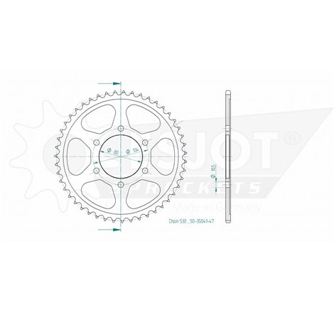 Couronne Acier Kawasaki - 530 - 47 Dents - Made in Germany