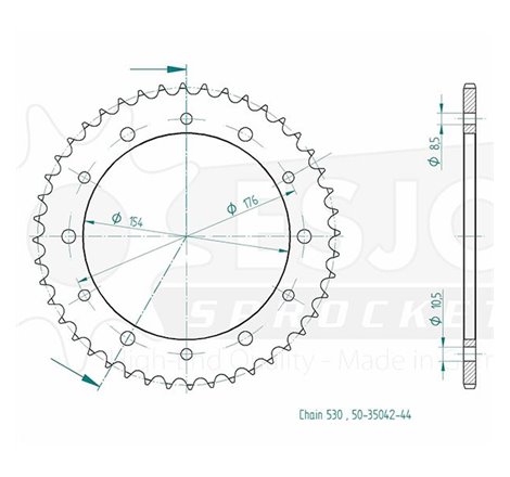 Couronne Acier Honda - 530 - 44 Dents - Similaire JTR343 - Made in Germany