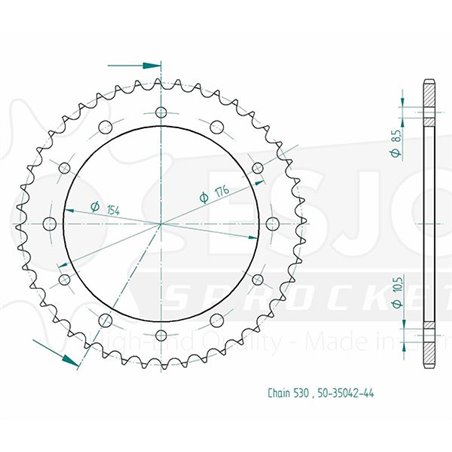 Couronne Acier Honda - 530 - 44 Dents - Similaire JTR343 - Made in Germany