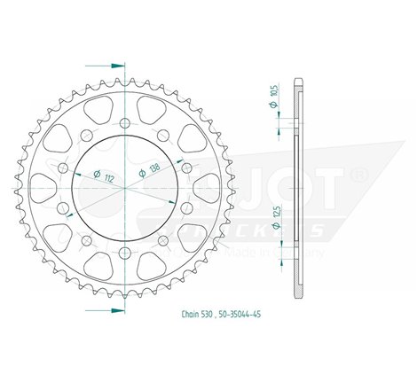 Couronne Acier Honda - 530 - 45 Dents - Similaire JTR302 - Made in Germany