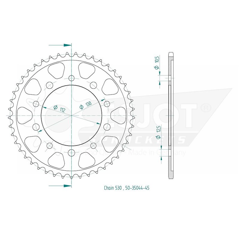 Couronne Acier Honda - 530 - 45 Dents - Similaire JTR302 - Made in Germany