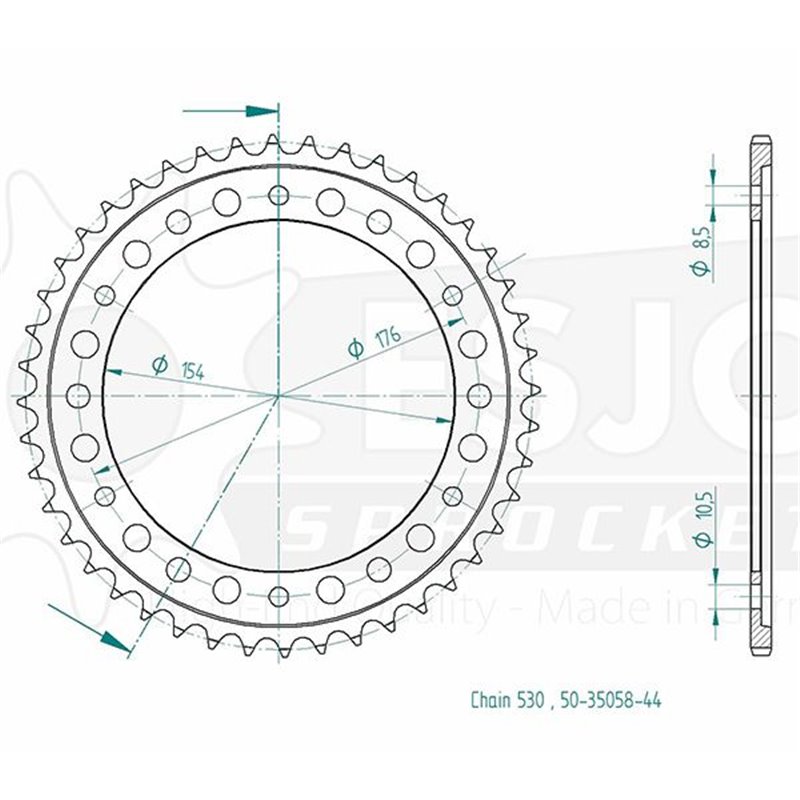 Couronne Acier Honda - 530 - 44 Dents - Made in Germany