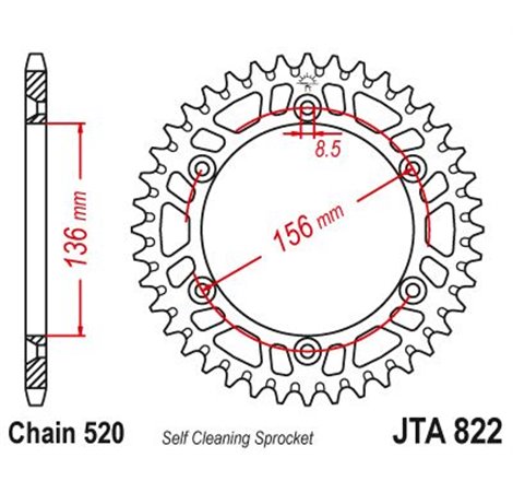 Couronne Alu TT Gas Gas-Husqvarna-Suzuki - 520 - 42 Dents - Similaire JTA822 - Made in Germany