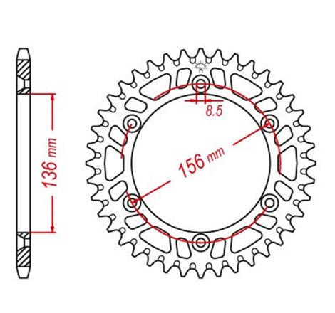 Couronne Alu TT Gas Gas Rouge - 520 - 48 Dents - Made in Germany