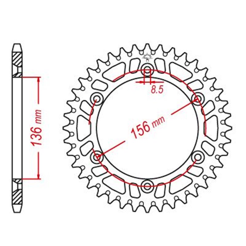 Couronne Alu TT Gas Gas Rouge - 520 - 48 Dents - Made in Germany