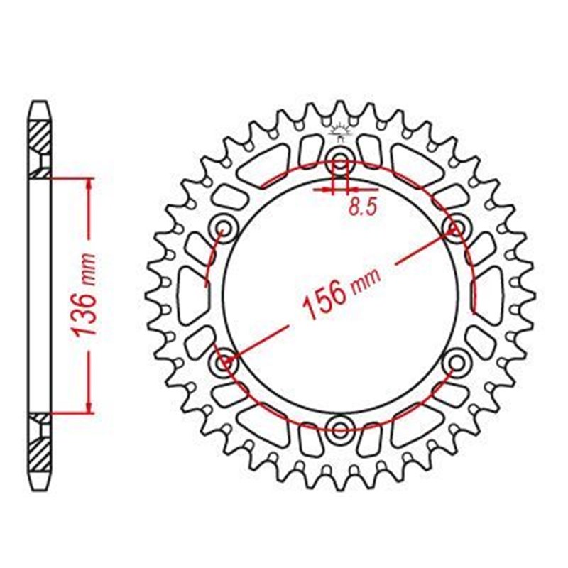 Couronne Alu TT Beta-Husqvarna-Suzuki Noire - 520 - 49 Dents - Similaire JTA822 - Made in Germany