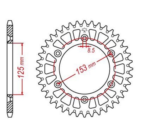 Couronne Alu TT Honda Rouge - 520 - 47 Dents - Similaire JTA210 - Made in Germany Trous Fraisés