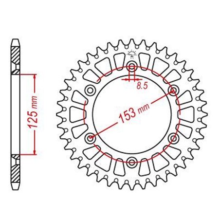 Couronne Alu TT Honda Rouge - 520 - 47 Dents - Similaire JTA210 - Made in Germany Trous Fraisés