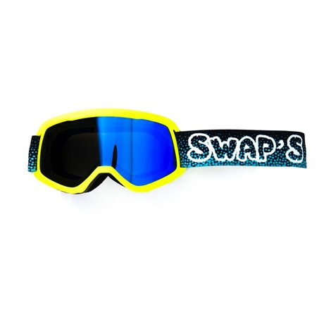 Masque Cross BUBBLE KID  JAUNE FLUO  Bandeau BLEU  Ecran Iridium Bleu