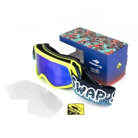 Masque Cross BUBBLE KID  JAUNE FLUO  Bandeau BLEU  Ecran Iridium Bleu