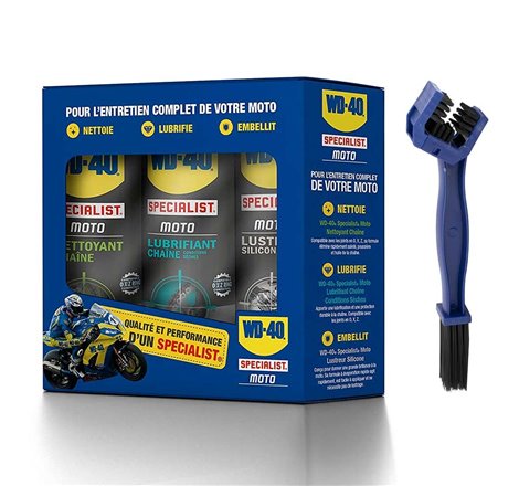 KIT SPRAY TRIPACK WD40 + BROSSE SPECIALE CHAINE