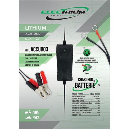 Chargeur Batterie Moto et Scooter  Pour batterie Lithium & Acide